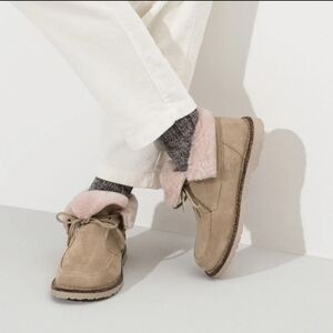 Birkenstock Suede Shearling Lined Taupe Bakki Boots